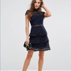 Luxxel Black Embroidered Lace Peek a Boo Tiered Dress